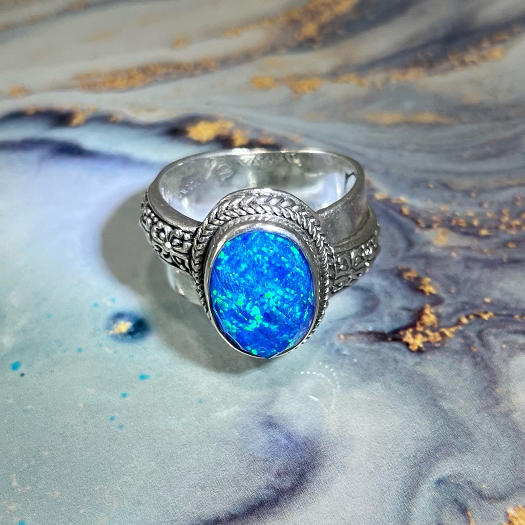 Sarda Twilight Opal Doublet Ring Set In Sterling Silver, Size 10